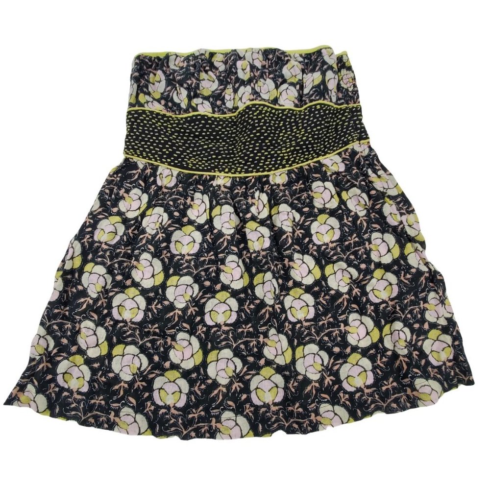 Free People Top 10 Linen Strapless Black Yellow Fl